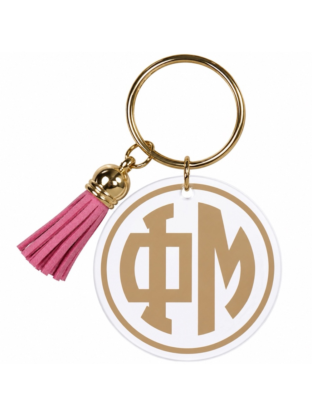 NWOT Phi Mu Gold Monogram Keychain with Pink Tassel